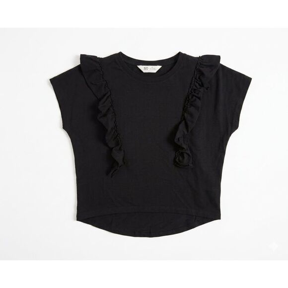 H&M Other - H&M Girls 8/10 Black Ruffle Crew Neck Short Sleeve Cotton Tee Shirt Top